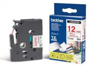 Brother páska červená na bílé, 12mm/8m, TZ-232