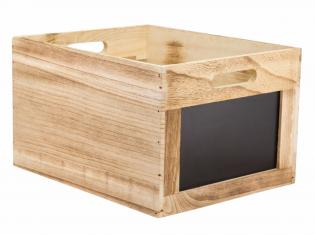 Dřevěný box s popisovacími tabulkami 
