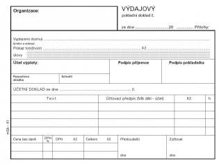 MSK 40 výdajový pokladní doklad nečíslovaný 100 listů A6