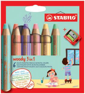 STABILO® Woody PASTEL multifunkční pastleky 3v1/6 barev + ořezávátko